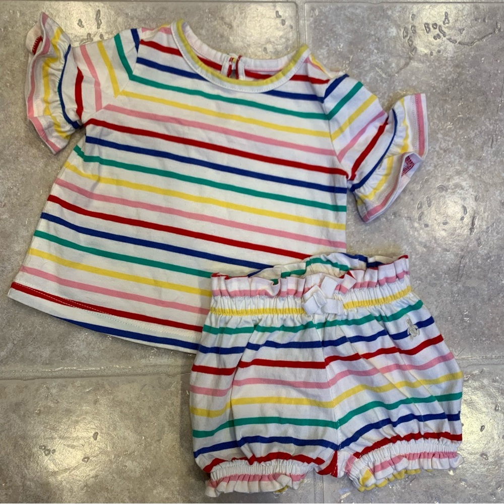 Baby Gap 0-3 Month Baby Girl Short Sleeve Top and Shorts Outfit Rainbow Stripes